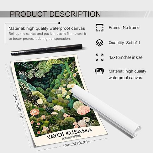 WIUHIO Yayoi Kusama Botanical Wall Art Vintage Japanese Nature Floral Poster Green Plant Aesthetic Canvas Prints for Home Bedroom Office Wall Decor 12x16 inch Unframed in Saudi Arabia
