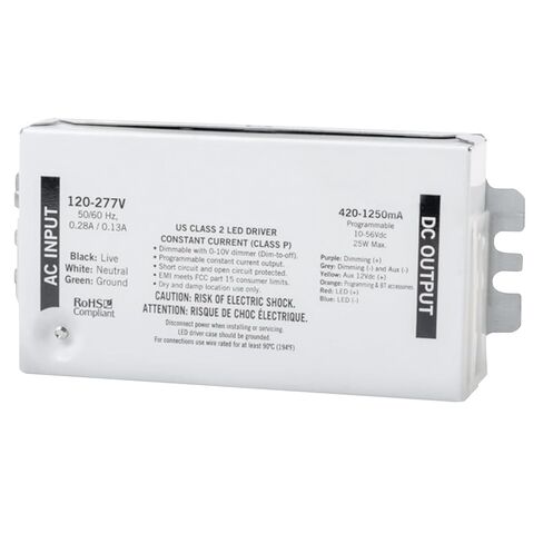 OhLectric 25 Watt برنامج تشغيل LED مدمج قابل للبرمجة بتيار مستمر - 120-277 فولت - قابل للتعتيم مع 0-10 فولت باهتة - تردد إدخال 50/60 هرتز - تيار الإخراج 470-1400 مللي أمبير - مدرج في قائمة UL - OL-14810 in Kuwait