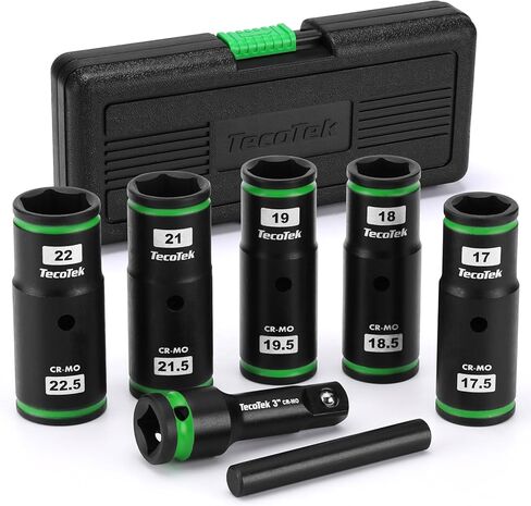 7PCS Lug Nut Socket Set, 1/2" Impact Thin Wall Flip Socket, Half Size Wheel Socket Set, Metric, 6 Point, 3" Extension Bar & Knockout Bar, 17.5mm, 18.5mm, 19.5mm, 21.5mm, and 22.5mm in Kuwait