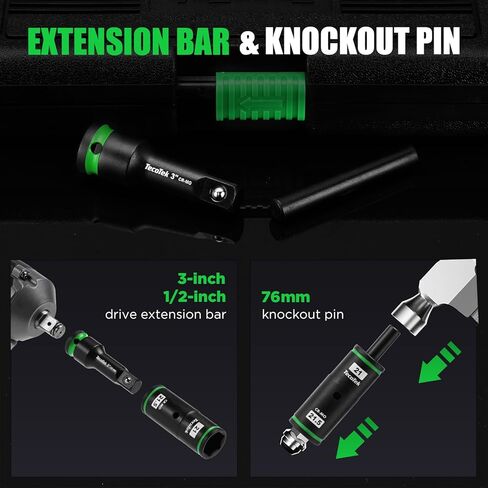 7PCS Lug Nut Socket Set, 1/2" Impact Thin Wall Flip Socket, Half Size Wheel Socket Set, Metric, 6 Point, 3" Extension Bar & Knockout Bar, 17.5mm, 18.5mm, 19.5mm, 21.5mm, and 22.5mm in Kuwait