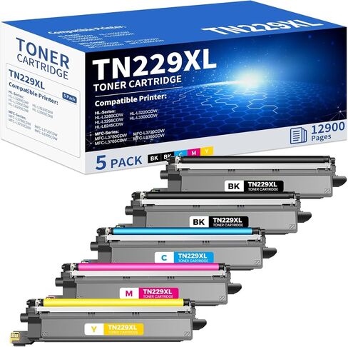 TN229XL Toner Cartridges 5 Pack Compatible for TN229XL TN-229XL TN229 XL 5PK Toner Cartridge High Yield Work With MFC-L3720CDW MFC-L3780CDW MFC-L3765CDW HL-L3280CDW (5 Pack TN229XL, BK/C/M/Y) in Kuwait