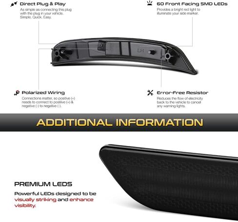 VIPMOTOZ For 2015-2023 Chrysler 300 LD Smoke Lens Red LED Rear Bumper DRL Side Marker Light Fender Parking Lamp, Driver & Passenger Side in Saudi Arabia