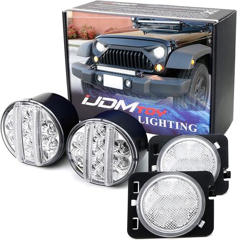iJDMTOY Smoked Lens LED Daylight DRL/Turn Signal Lamps w/Fender Flare LED Side Markers Combo Kit Compatible with Jeep 2007-2017 Wrangler JK in Saudi Arabia