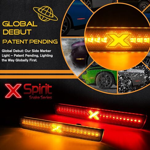 مصابيح LED للعلامات الجانبية متوافقة مع 2015-2020 Dodge Challenger w/XStyle Light Beam [في انتظار براءة اختراع]، مصابيح علامة المصد الخلفي الأمامي، عدسة مدخنة ضوء أبيض، حزمة من 4 in Kuwait