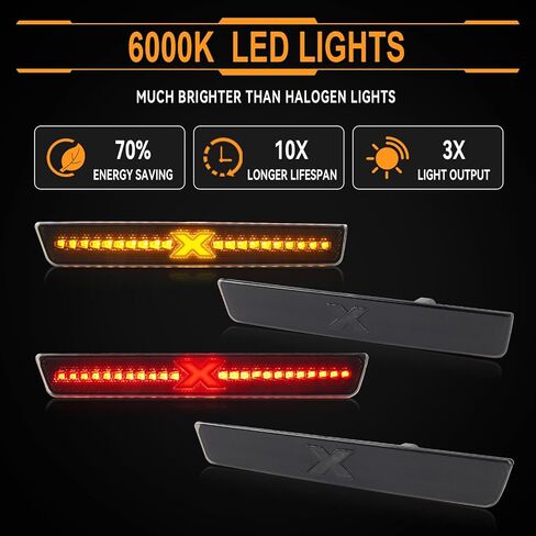 مصابيح LED للعلامات الجانبية متوافقة مع 2015-2020 Dodge Challenger w/XStyle Light Beam [في انتظار براءة اختراع]، مصابيح علامة المصد الخلفي الأمامي، عدسة مدخنة ضوء أبيض، حزمة من 4 in Kuwait