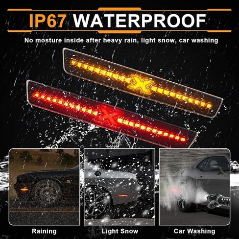 مصابيح LED للعلامات الجانبية متوافقة مع 2015-2020 Dodge Challenger w/XStyle Light Beam [في انتظار براءة اختراع]، مصابيح علامة المصد الخلفي الأمامي، عدسة مدخنة ضوء أبيض، حزمة من 4 in Kuwait