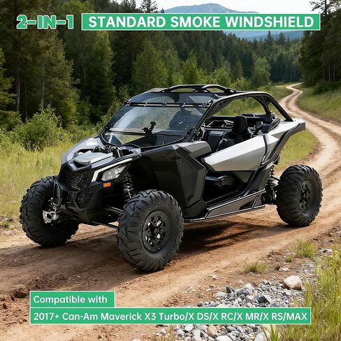 HECASA 2-in-1 Standard Smoke Windshield Compatible with 2017+ Can-Am Maverick X3 Turbo/X DS/X RC/X MR/X RS/MAX Full Flip Windshield in Saudi Arabia