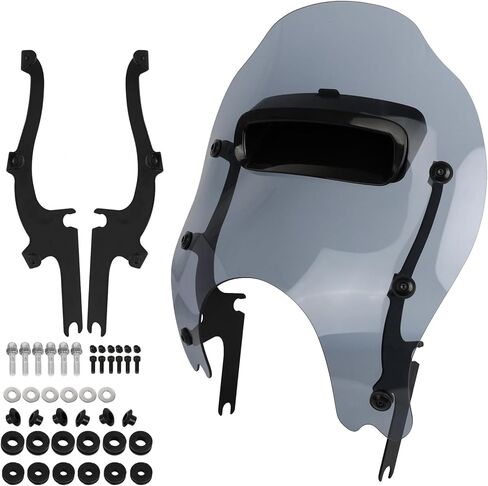 Motorcycle Detachable Windshield Fairing & Bracket Mount Fixed Set Adjustable Center Vent Fits for Harley 1994-later Road King FLHRC/I,FLHR/I and FLHRXS Replacement Parts (Smoked Gray&Black Bracket) in Kuwait