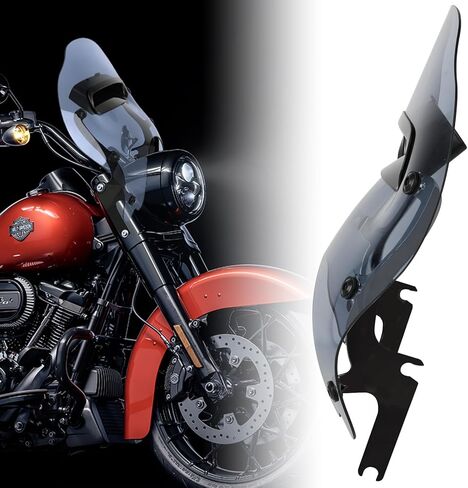 Motorcycle Detachable Windshield Fairing & Bracket Mount Fixed Set Adjustable Center Vent Fits for Harley 1994-later Road King FLHRC/I,FLHR/I and FLHRXS Replacement Parts (Smoked Gray&Black Bracket) in Saudi Arabia