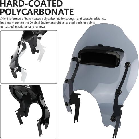 Motorcycle Detachable Windshield Fairing & Bracket Mount Fixed Set Adjustable Center Vent Fits for Harley 1994-later Road King FLHRC/I,FLHR/I and FLHRXS Replacement Parts (Smoked Gray&Black Bracket) in Saudi Arabia