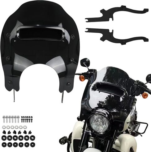 Motorcycle Detachable Windshield Fairing & Bracket Mount Fixed Set Adjustable Center Vent Fits for Harley 1994-later Road King FLHRC/I,FLHR/I and FLHRXS Replacement Parts (Smoked Gray&Black Bracket) in Saudi Arabia