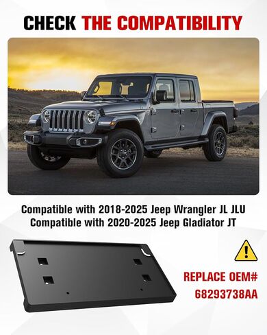 إطار دعامة تثبيت لوحة الترخيص الأمامية للمصد البلاستيكي متوافق مع 2018-2025 Jeep Wrangler JL JLU & 2020+ Gladiator JT، استبدل OEM # 68293738AA (للمصد البلاستيكي فقط) in Saudi Arabia