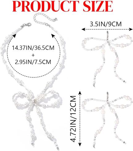 JAKAWIN Bow Earrings and Necklace Set White Pearl Jewelry Set for Women in Kuwait