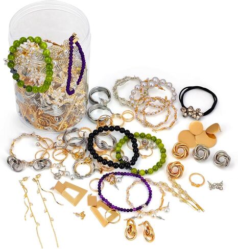Mystery Jewelry Jar Bundle for Women, Jewelry Box 45-55 Piece Surprise Box, Gift Set Multi Style of Earrings Rings Hair accessories Bracelets, Unique Birthday Party Wedding Gift in Kuwait