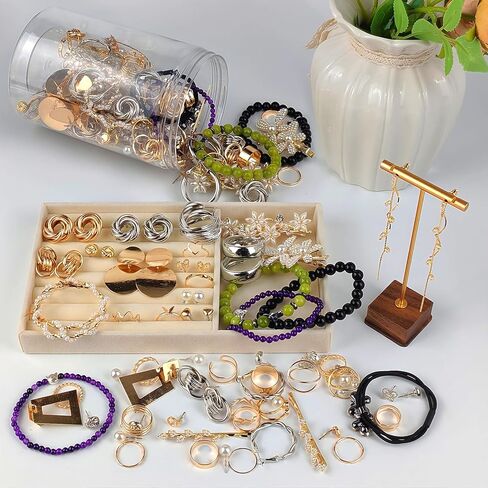 Mystery Jewelry Jar Bundle for Women, Jewelry Box 45-55 Piece Surprise Box, Gift Set Multi Style of Earrings Rings Hair accessories Bracelets, Unique Birthday Party Wedding Gift in Kuwait