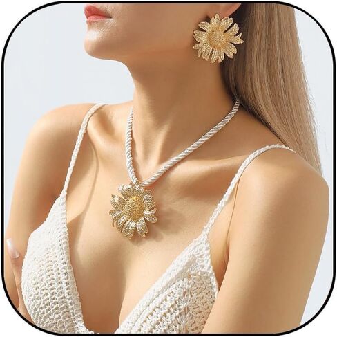 Summer Jewelry set for Women Boho Flower Starfish Shell Earrings Necklace set Big Chunky Statement Earrings Gold Charm Necklace Beach Vacation Jewelry Accessories in Saudi Arabia