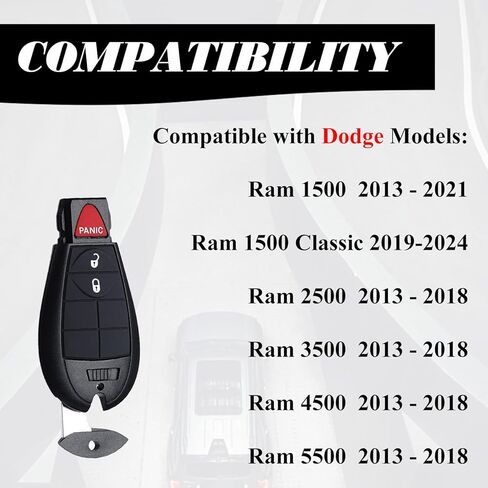 MechanMagic دخول بدون مفتاح التحكم عن بعد مفتاح فوب Fobik استبدال متوافق مع دودج رام 1500 2013-2021 رام 2500 3500 4500 5500 HD 2013-2018 شاحنة بيك اب GQ4-53T 56046953AG 56046953AD in Saudi Arabia