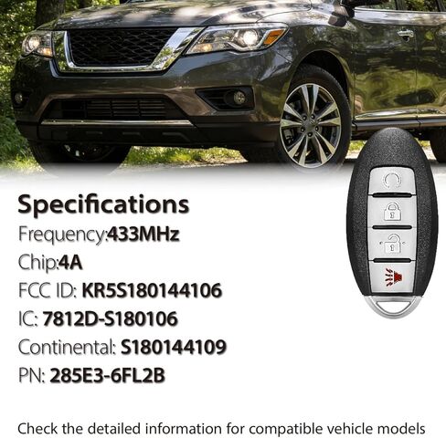 Fits for Nissan Rogue 2017 2018 Key Fob KR5S180144106 433MHz 4 Buttons(Set of 2) in Kuwait