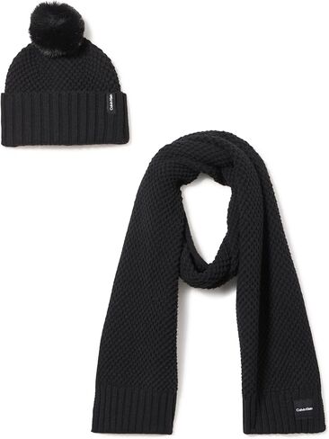 Calvin Klein Women's Chunky Waffle Knit Beanie and Scarf Set in Saudi Arabia