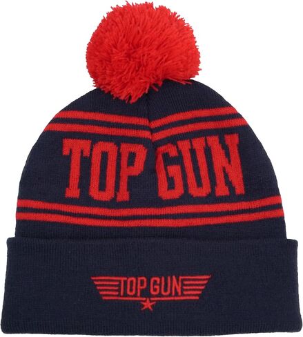 Popfunk Official Top Gun Adult Knit Beanie with Cuff and Pom - Unisex for Men and Women, Navy/Red in Saudi Arabia