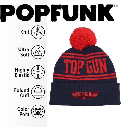 Popfunk Official Top Gun Adult Knit Beanie with Cuff and Pom - Unisex for Men and Women, Navy/Red in Saudi Arabia