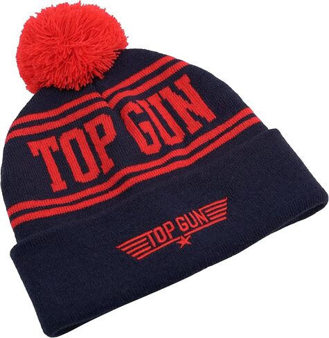 Popfunk Official Top Gun Adult Knit Beanie with Cuff and Pom - Unisex for Men and Women, Navy/Red in Saudi Arabia
