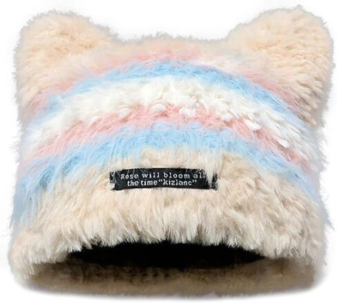 Cute Cat Beanie Hat for Women Winter Warm Knit Skull Cap Y2k Grunge Accessories Fuzzy Slouchy Beanies with Ears in Kuwait