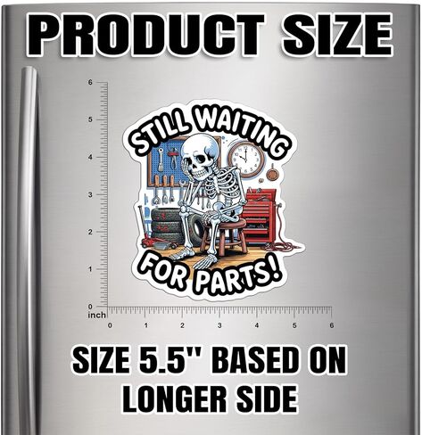 Magnet Waiting On Parts Magnet Decal Funny Mechanic Garage Repair Blue Collar Humor Chaos Energy Skeleton Reusable Magnetic Sign Sticker for Fridge Car Bumper Locker 5.5in in Kuwait