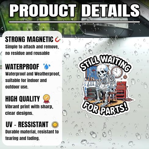 Magnet Waiting On Parts Magnet Decal Funny Mechanic Garage Repair Blue Collar Humor Chaos Energy Skeleton Reusable Magnetic Sign Sticker for Fridge Car Bumper Locker 5.5in in Kuwait
