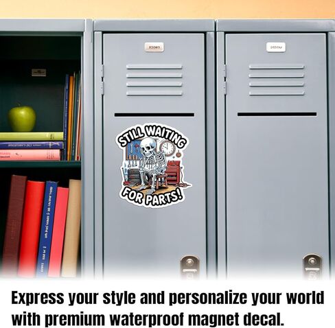 Magnet Waiting On Parts Magnet Decal Funny Mechanic Garage Repair Blue Collar Humor Chaos Energy Skeleton Reusable Magnetic Sign Sticker for Fridge Car Bumper Locker 5.5in in Kuwait