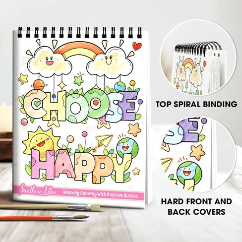 SOUTHERN LOTUS Choose Happy Spiral Coloring Book - Positively Uplifting Quotes, Easy Bold Drawings, Relaxation & Motivation Nourisher Inspiring undefined Art Therapy for Woman in Kuwait