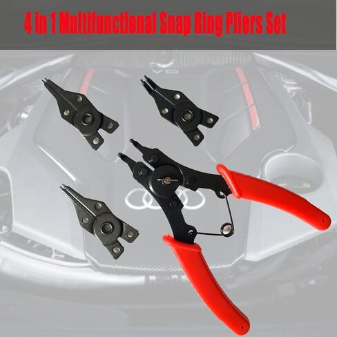 4 in 1 Multifunctional Snap Ring Pliers Set Convertible Snap Ring Pliers with 3PCS Interchangeable Jaw Head Clip Pliers Set 45°, 90° & 180° Angled Jaws for Auto and Engine Repairing(RED) in Kuwait