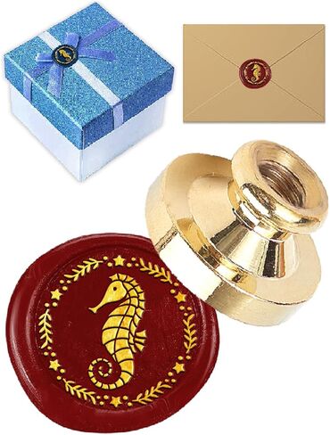 1Pcs Sea Horse Brass Wax Seal Stamp Head, Golden Wax Stamps No Handle Removable Brass Head for Envelopes Party Invitation Wedding Gift Wrapping Thanksgiving Card, 25x14.5mm in Saudi Arabia