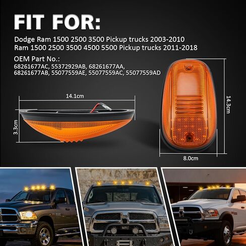 Bestview 5pcs LED Cab Roof Marker Lights Top Clearance Running Lamps for 2003-2018 Dodge Ram 1500 2500 3500/2011-2018 Ram 4500 5500 Pickup Trucks(Orange Lens/Amber Lights) in Saudi Arabia