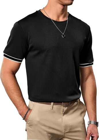 Mens Textured Ringer Tshirt Casual Summer Heavyweight Knit T-Shirt (S-XXL) in Saudi Arabia