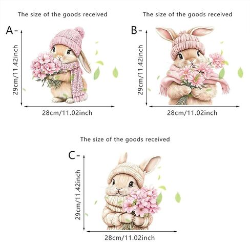 Easter Bunny Window Clings Set of 3 Spring Pink Floral Rabbit Static Window Stickers Reusable PVC Window Decals for Easter Home Decor Spring Window Decorations for Glass Windows Doors and Mirrors in Saudi Arabia