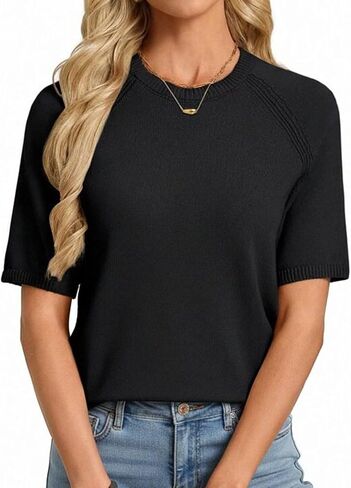 GRACE KARIN Short Sleeve Sweater for Women Trendy, Business Casual Spring Knit Tops, Crew Neck Layering Pullover Sweater in Saudi Arabia