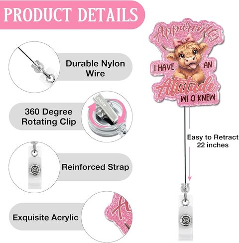 Cute Highland Cow Badge Reel, Funny Badge Retractable Clip for Women Sister Friends Coworkers Office Staff Cow Lover in Saudi Arabia