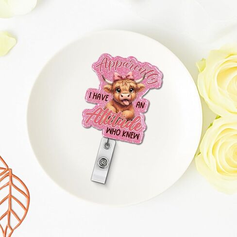 Cute Highland Cow Badge Reel, Funny Badge Retractable Clip for Women Sister Friends Coworkers Office Staff Cow Lover in Saudi Arabia