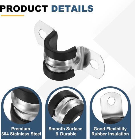 HARFINGTON 10Pcs M14 U-Tube Strap Clamp, 15.5mm 304 Stainless Steel Lined Clip Plastic Cushioned Insulated Clamp for Automotive Industrial Marine Household in Kuwait