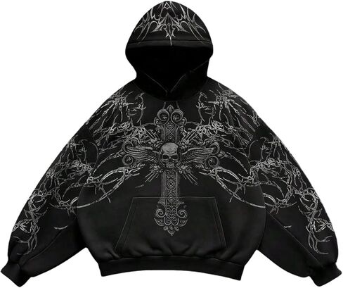 SOLY HUX Men's Gothic Hoodies Grunge Graphic Print Hooded Oversized Sweatshirt Pullover with Pocket in Saudi Arabia