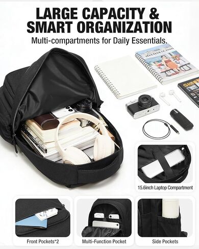 حقائب ظهر جامعية سوداء من coofay للنساء حقيبة ظهر جمالية خفيفة الوزن للكلية مقاومة للماء للكمبيوتر المحمول حقيبة ظهر لطيفة للسفر حقيبة ظهر نهارية حقيبة كمبيوتر بسيطة للرجال in Kuwait