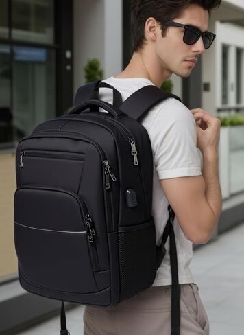 Laptop Backpack for Business Travel and Flight Water Resistant with USB Charging Port Lightweight Durable Large bag for Men and Women Fits 15.6 Inch Laptop Black in Saudi Arabia