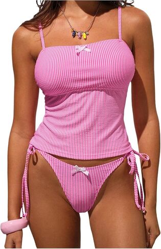 GORGLITTER Women's Striped Tankini Swimsuits Bow Tie Side String High Cut Thong Cheeky 2026 Bathing Suits Beachwear in Saudi Arabia