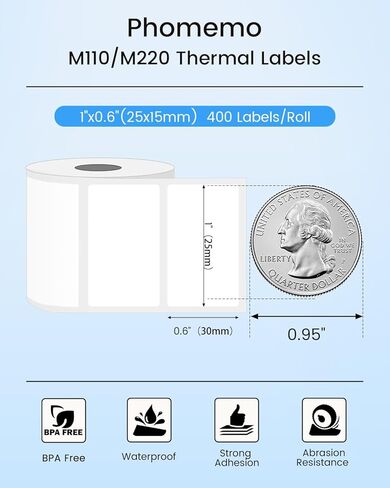 Phomemo M110 Labels- 400 Labels for M110/M100/M220/M221/M108/M250/M260 Label Printer, 0.98" X 0.59"(25x15mm), Small Address Label,Home, Office in Saudi Arabia