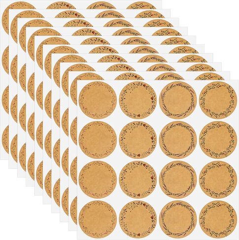 160PCS Canning Labels for Mason Jars and Lids 2 Inch Round Blank Brown Stickers Tag with 4 Different Wreath Designs for Bottles Food Containers Gift Bags in Saudi Arabia