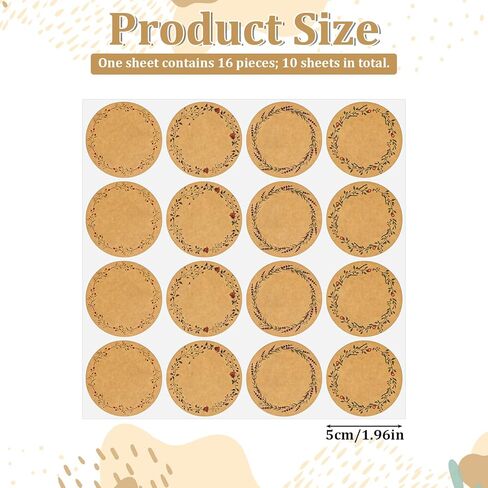 160PCS Canning Labels for Mason Jars and Lids 2 Inch Round Blank Brown Stickers Tag with 4 Different Wreath Designs for Bottles Food Containers Gift Bags in Saudi Arabia
