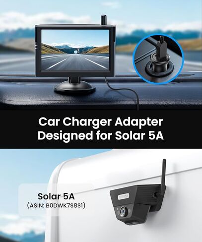 AUTO-VOX Car Charger Adapter: Plug and Play, Smart Overcurrent Protection,Stable Voltage Output,Heat-Resistant Housing,Compatible with The Solar 5A Solar Wireless Magnetic Rv Backup Camera System in Kuwait