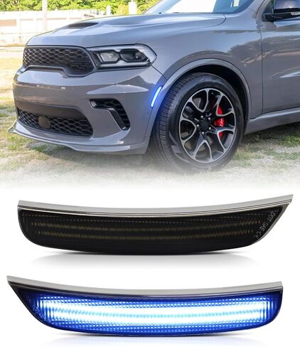Blue Dynamic Side Marker Lights Compatible With 2021 2022 2023 2024 2025 Dodge Durango, Front LED Bumper Fender Marker Lamps, Smoked Lens 2PCS in Kuwait