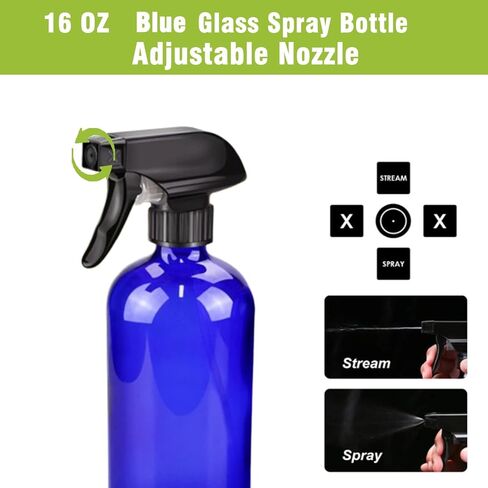 16oz Glass Spray Bottles,2-Pack Refillable Empty Spray Bottl for Cleaning, Hair Care, Plants - Adjustable Nozzl - Blue in Kuwait